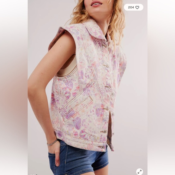 DRIFTWOOD Jackets & Blazers - Driftwood Anthropologie Pastel Floral Denim Sleeveless Sweet Romeo Vest Medium